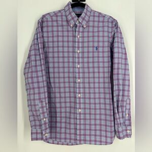 RALPH LAUREN Men’s Pink and Blue Plaid Print Slim Fit Button Down Sz S